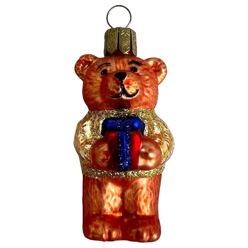 3 Waterford Christmas Teddy Bear Ornament Hand Painted Glass‎ Holiday Heirloom